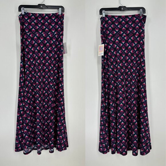 Lularoe Strapless Maxi Dress A Line Tube Abstract Print High Low Hem Blue Red - Picture 1 of 8